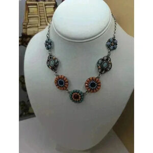 NEW Mudd Faux Turquoise Faux Coral Floral Design Multi Colored Beads Necklace